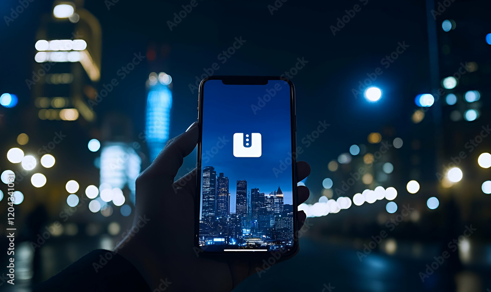 Poster smartphone interaction with chatbot, a hand engaging with a digital interface displaying a chatbot c