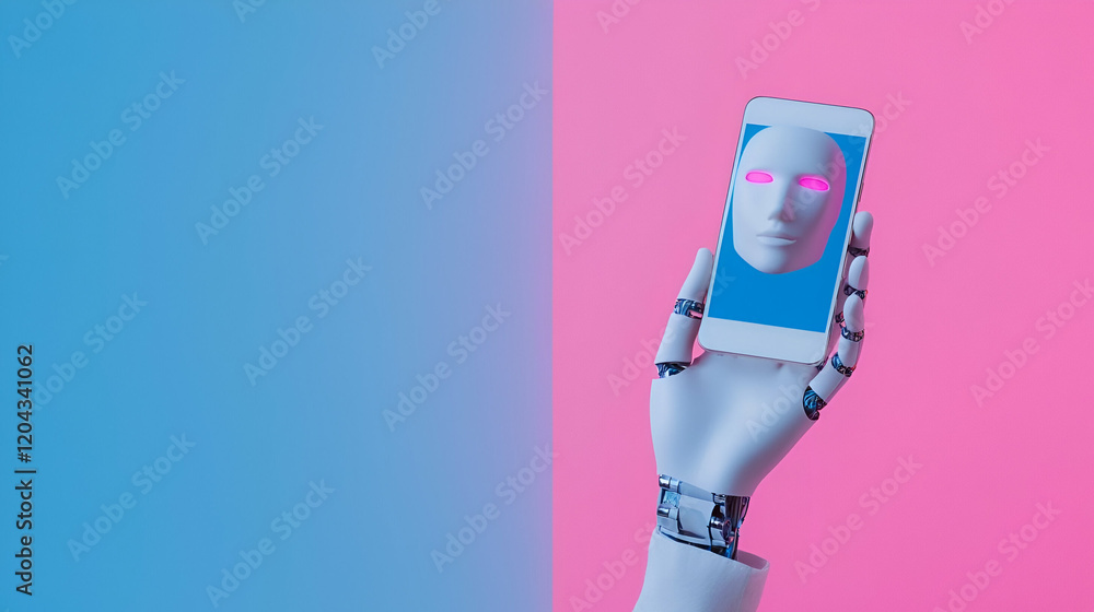 Poster smartphone interaction with ai chatbot, a hand engaging with a digital assistant, showcasing modern 