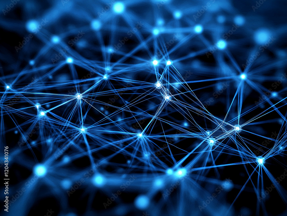 Aufkleber Abstract glowing network connections in a digital system with interconnected nodes