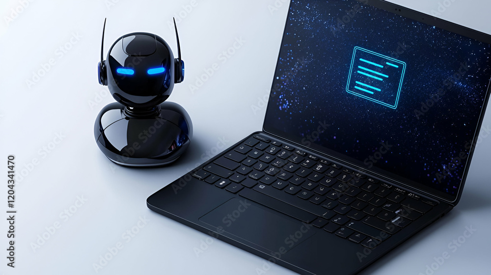 Poster tech interaction, a laptop and smartphone display a chatbot interface, showcasing modern communicati
