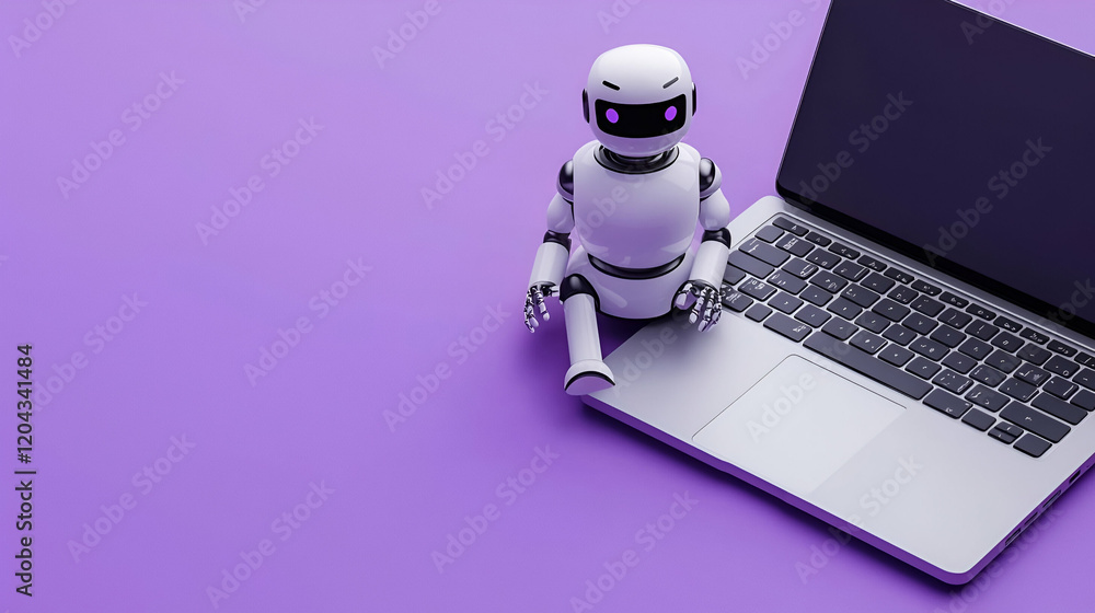 Poster tech interaction, a laptop and phone display a chatbot interface, showcasing modern communication an