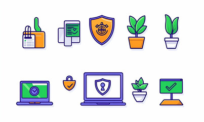 Digital security interface showcasing a laptop with a protective shield symbol, emphasizing cybersecurity and data protection features.