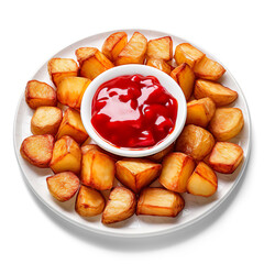 Roasted Potatoes with Ketchup on Plate