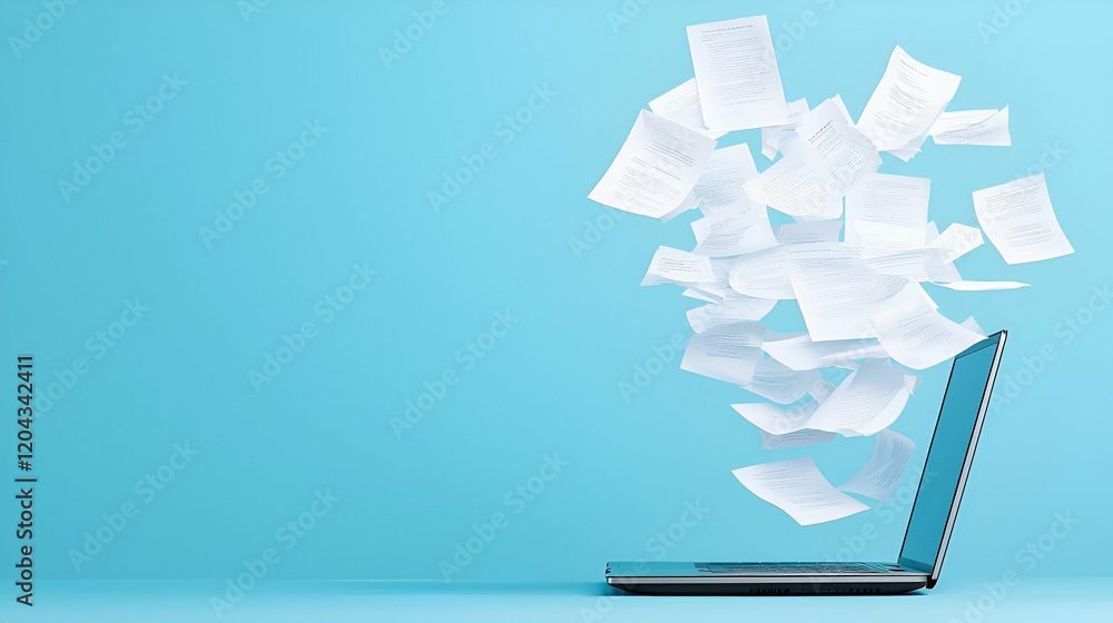 Aufkleber digital workspace, a laptop screen displaying an organized document management system, showcasing ef