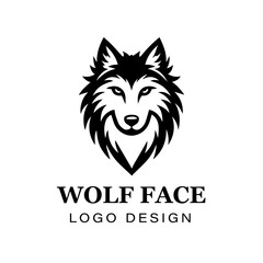Black and white stylized wolf head logo design featuring sharp lines, bold symmetry, modern animal vector artwork for branding and creative graphic projects.
