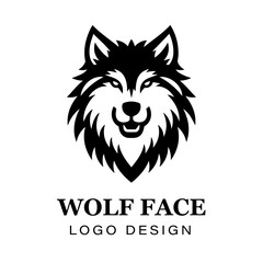 Black and white stylized wolf head logo design featuring sharp lines, bold symmetry, modern animal vector artwork for branding and creative graphic projects.
