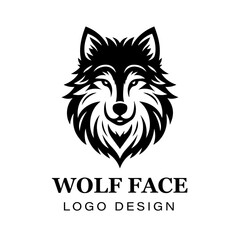 Black and white stylized wolf head logo design featuring sharp lines, bold symmetry, modern animal vector artwork for branding and creative graphic projects.
