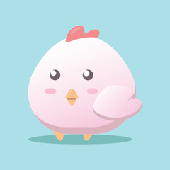 Cute kawaii white hen vector illustration