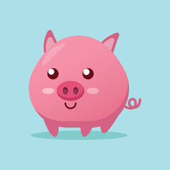 Cute kawaii pink pig vector illustration