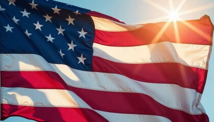 Obraz premium American Flag Waving in Sunlight, Stars and Stripes, USA Pride