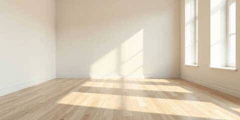 Fototapeta premium Sunlit Empty Room with Hardwood Floor and Crisp White Walls, Ideal for Interior Design and Real Estate Presentations