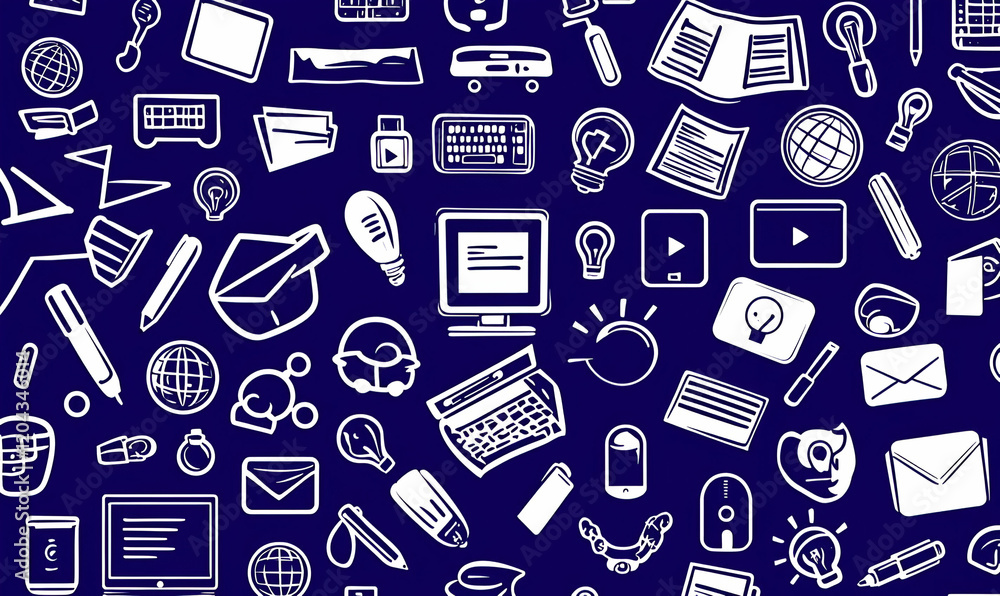 Poster remote learning icons pattern, a vibrant design showcasing various symbols representing online educa