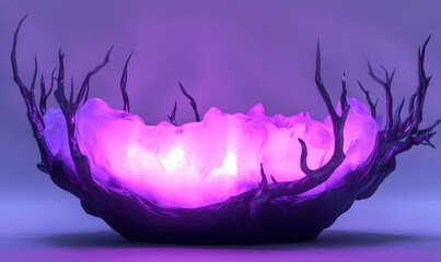 Glowing purple energy contained in dark, thorny bowl.