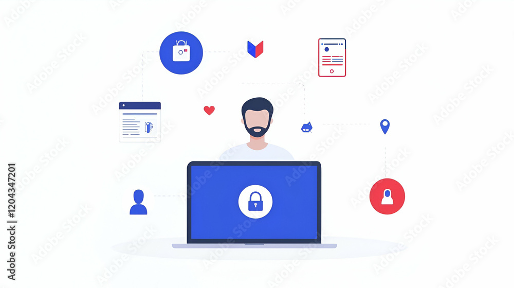 Poster secure account access, individual entering credentials on a device, focused expression, digital inte