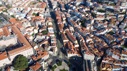 lisboa vista de drone, portugal, rio tejo, casas