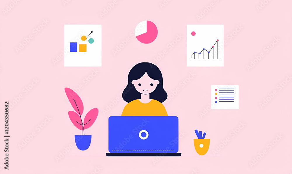 Poster data analyst engaged in data visualization, a focused individual analyzing charts and graphs on a la