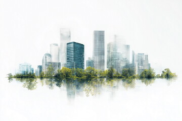 Obraz premium Urban landscape reflection downtown city photography calm environment aerial view serenity in modern architecture