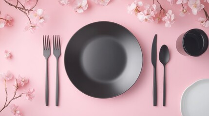 Top view of a festive Valentines Day table setup on a colorful background
