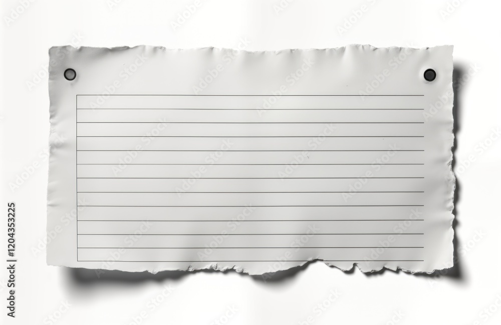 Poster ripped lined paper fragment isolated on white background. blank lined paper with ragged edges. torn 