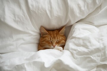 cat sleeping in bed,morning, leisure, comfort, hotel, travel
