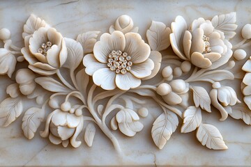 Delicate floral relief carved from ivory showcases intricate det