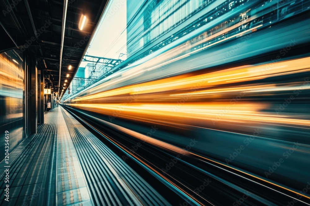 Poster dynamic scene capturing speed of train at urban station with vib