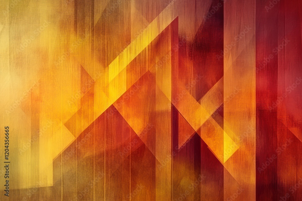 Poster geometric abstract artwork featuring overlapping shapes in warm hues of orange and red. modern desig