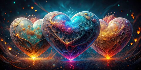 Three hearts: a conceptual photography series blending surrealism, abstract art, and love's symbolism.