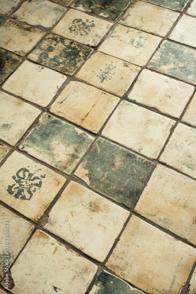 Poster textured tiles with intricate patterns create rustic and vintage