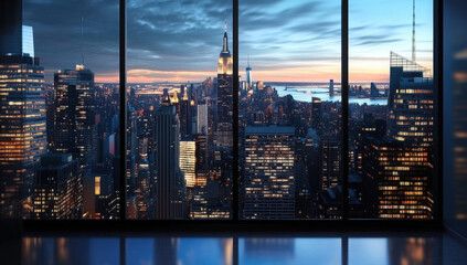 Stunning city skyline view from modern building at dusk 