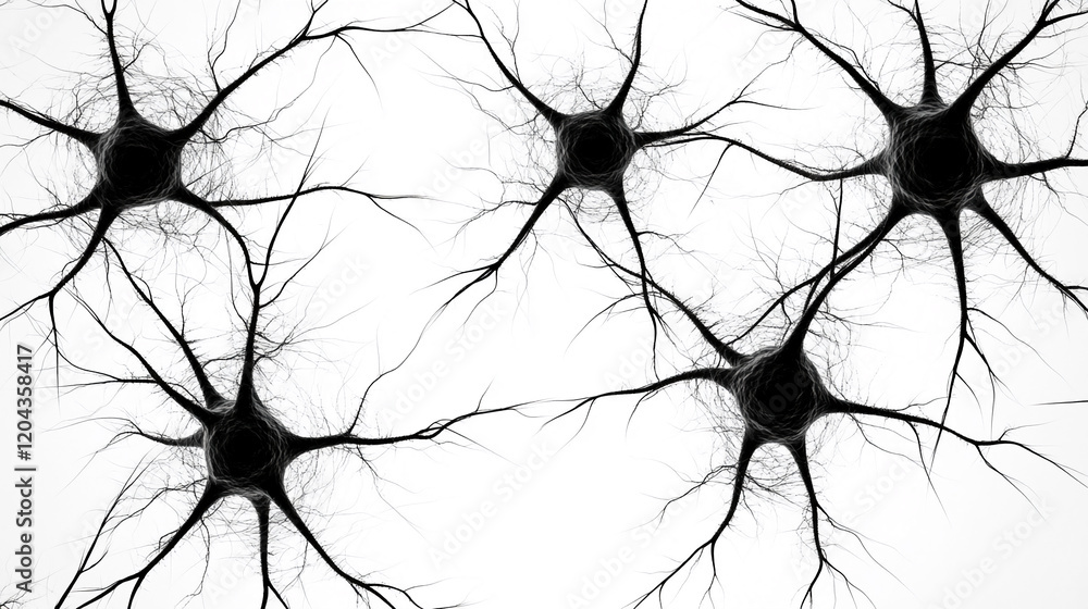 Poster Abstract black and white neural network pattern resembling interconnected neurons or cells on a white background