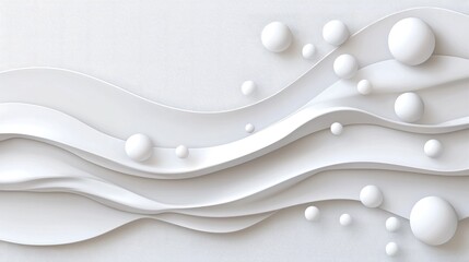 Abstract white wavy lines and spheres background.
