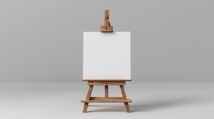 Wooden easel with blank canvas on grey background