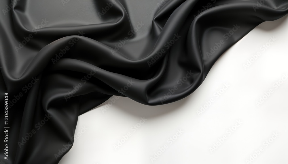Poster black sheer fabric drapes elegantly on a white background. soft silk textile design element. luxurio