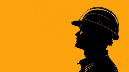 Silhouette of a construction worker wearing a hard hat, captured against a dark background.