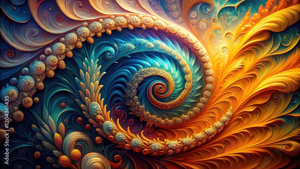 Poster warm and cool colors blend in a captivating digital swirl, creating an abstract and energetic visual