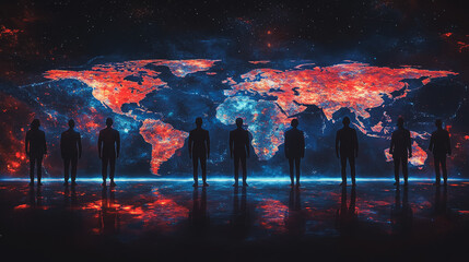 abstract professional business team people innovation connection of line from nail node to node on map background , networking concept