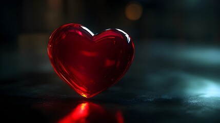 A glowing neon red heart on a minimalistic dark background.