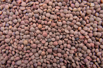 Full Frame Whole Brown Lentils (Sabut Masoor) Texture Close-Up Top View