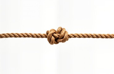 Single knot on rope. Simple knot design. Light brown color. Isolated on white background. Nautical, vintage design. Ideal for decoration or design projects. Versatile image for different applications.
