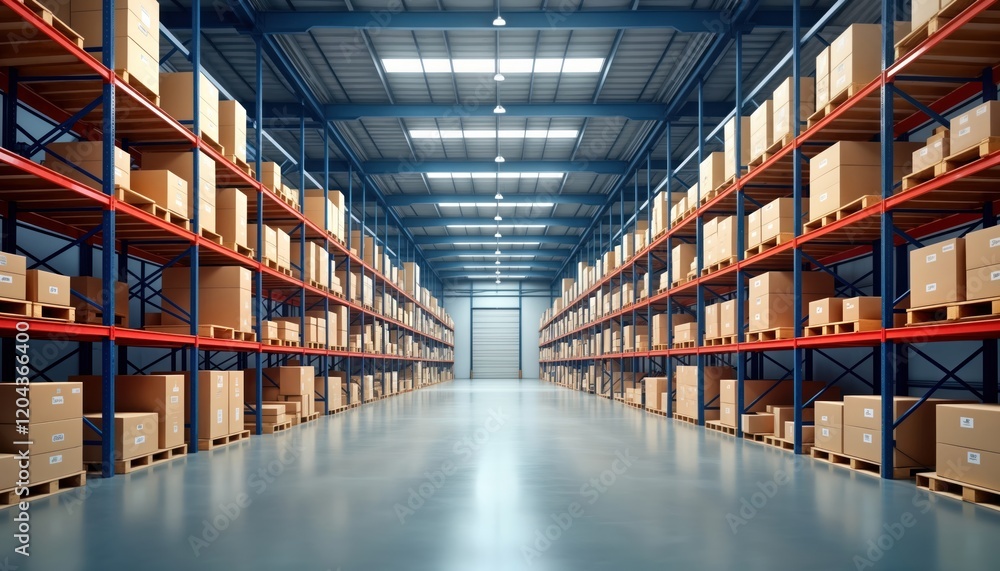 Aufkleber huge automatic warehouse features high shelves filled with cardboard boxes. efficient logistic syste