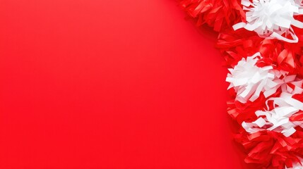 Cheerleading Pom-Poms on Red Background: Festive and Energetic
