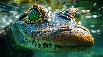 Fototapeta premium Young crocodile underwater, close-up, aquatic habitat, wildlife