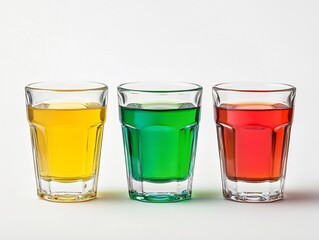 Three vibrant colored drinks shine brightly. AI Generated