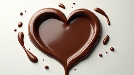 Heart Shaped Melted Chocolate Splash on Smooth White Surface