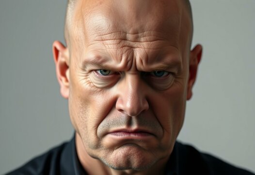 Bald man with a stern expression