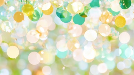 Abstract Blurred Background of Hanging Colorful Circles, Pastel Spring Theme