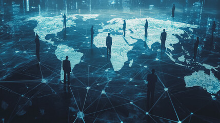 abstract professional business team people innovation connection of line from nail node to node on map background , networking concept