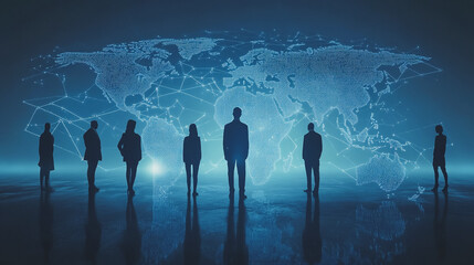 Obraz premium abstract professional business team people innovation connection of line from nail node to node on map background , networking concept