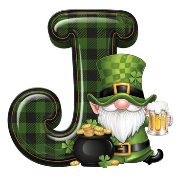 green plaid letter j leprechaun st patrick's day clip art preview